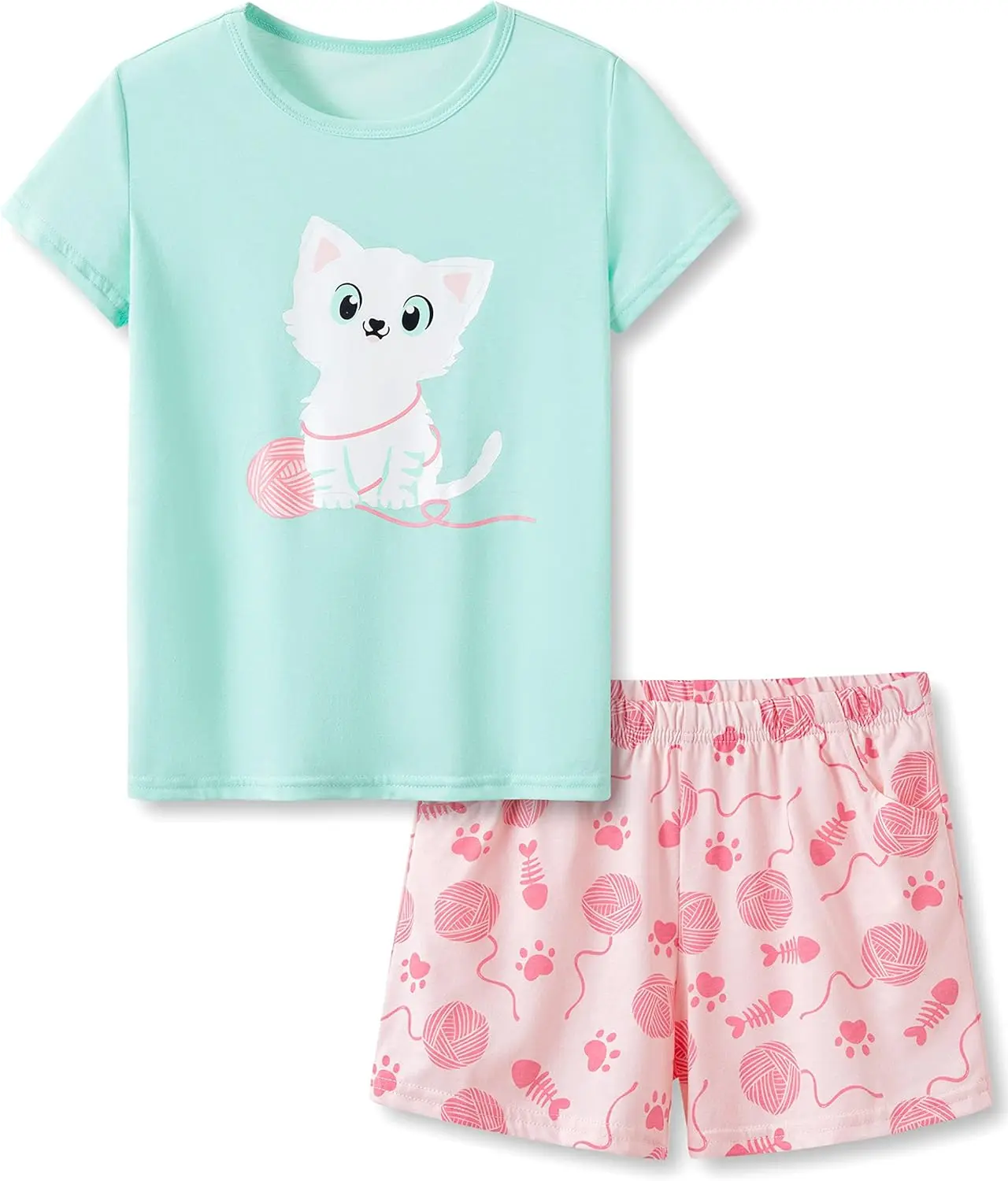 

Girls Cotton Sleepover Pajama Set for Little & Big Girls Short Sleeve Set 2-Piece PJ Size 4T-18