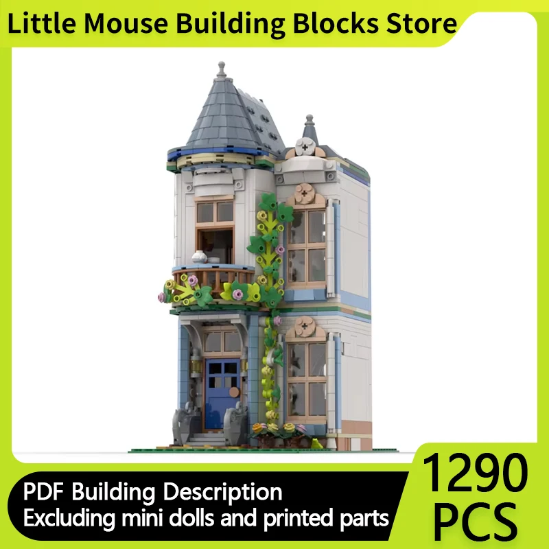 Street View Model MOC Building Bricks Medieval White Townhouse Modular Technology Gifts Holiday Assemble Children Toys Suit