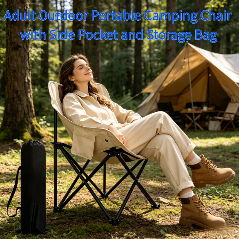 Silla de Camping Portátil para Adultos con Bolsillo Lateral y Bolsa de Almacenamiento, Ideal para Playa, Picnic, Pesca, Senderismo y Viajes