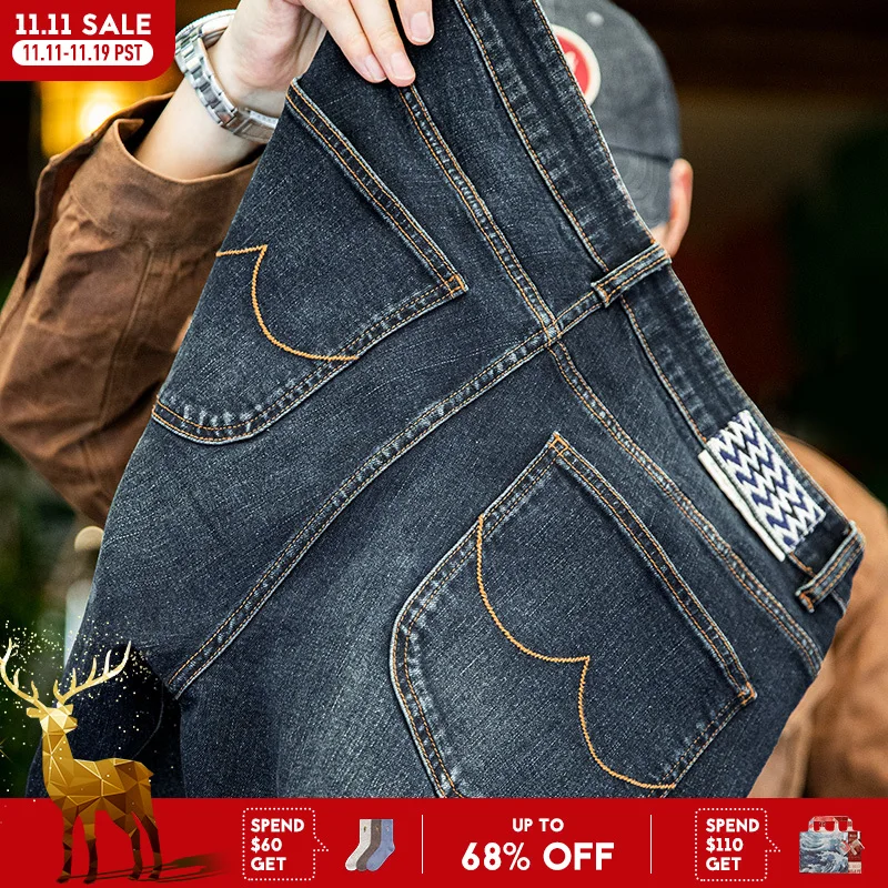 Maden الرجال خمر 11.5oz الدنيم غسلها مستقيم الجينز عارضة YKK سستة السراويل مع جيوب الخريف والشتاء تنوعا السراويل