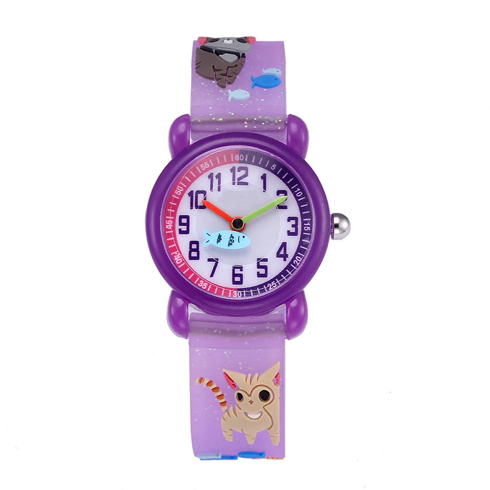 Cartoon Kitty Purple Cartoon Watch Creative Quartz Wristwatch for Lovely Cat Watch Cute Gift for