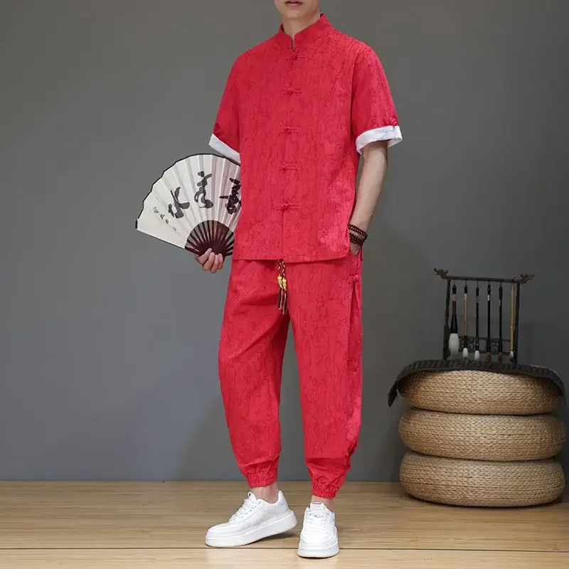 Camisas de algodão masculino t camisa calças define baggy casual básico legal novo em combinando roupas baratas elegante essencial calças masculinas conjunto