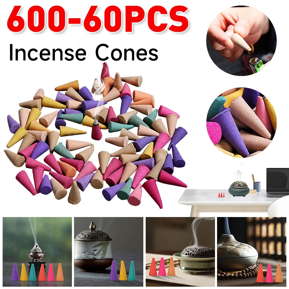 600-60PCS Mixed Waterfall Smoke Backflow Incense Cone Incense Cone Lavender Multi-scented For Places Tea Room Yoga Room Bedroom