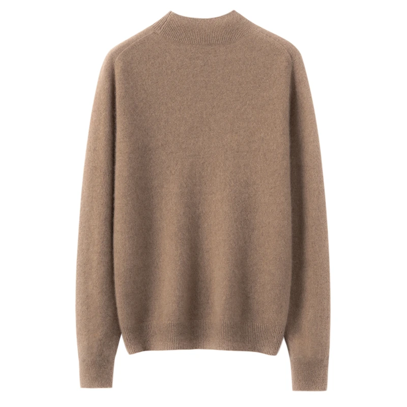 High end 100% pure cashmere sweater for women in autumn and winter, semi high neck, suitable for commuting, loose knit base pull