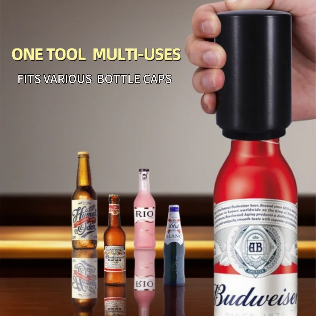 Creative Press Type Scratch Free Premium Bottle Opener Pure Black Magnetic Beer Wine Lifter Multi Functional Corkscrew Portable