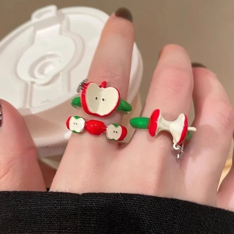 لطيف الدوبامين التفاح خواتم للنساء فتاة الإبداعية افتتاح قابل للتعديل قطرة الزيت خواتم الاصبع مجوهرات اكسسوارات هدية #2