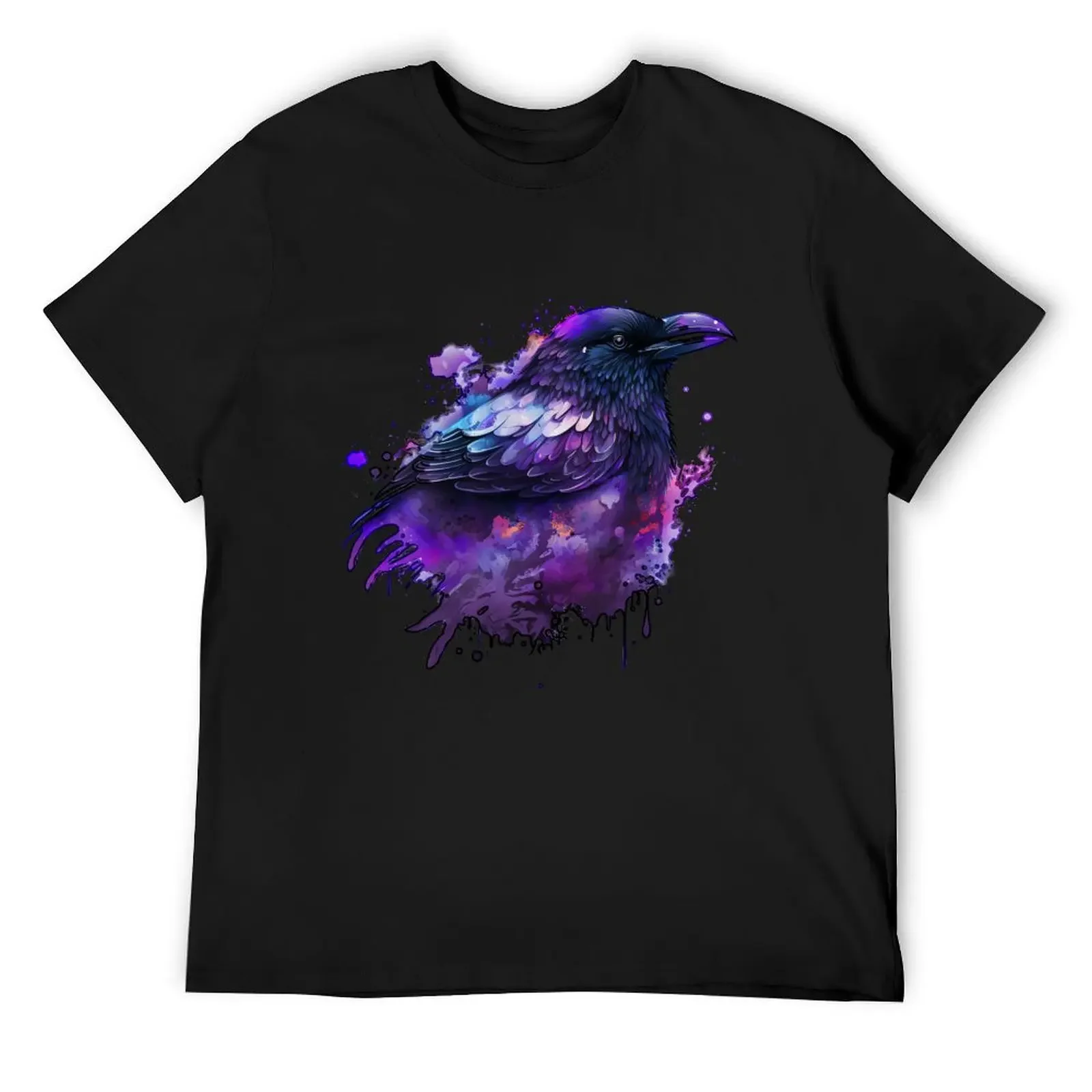 Vivid Stylized Painted Purple Magical Raven / Blackbird / Crow T-Shirt man clothes summer clothes mens graphic t-shirts anime