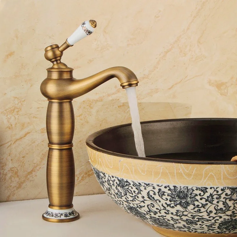 European brass antique basin faucet household bathroom bathroom cabinet counter basin splash-proof hot and cold water faucet