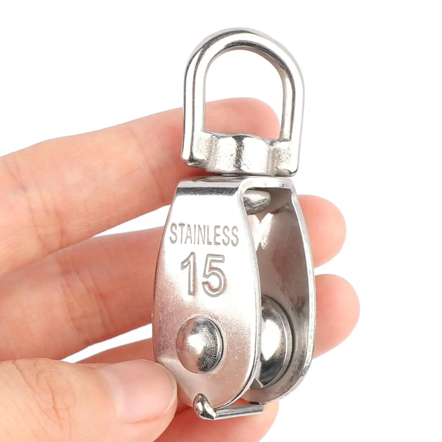 Stainless Steel Single Pulley Block Lifting Crane for Hanging Wire Towing Wheel 360° Swivel Hook Wire Rope Cable Pulley Roller