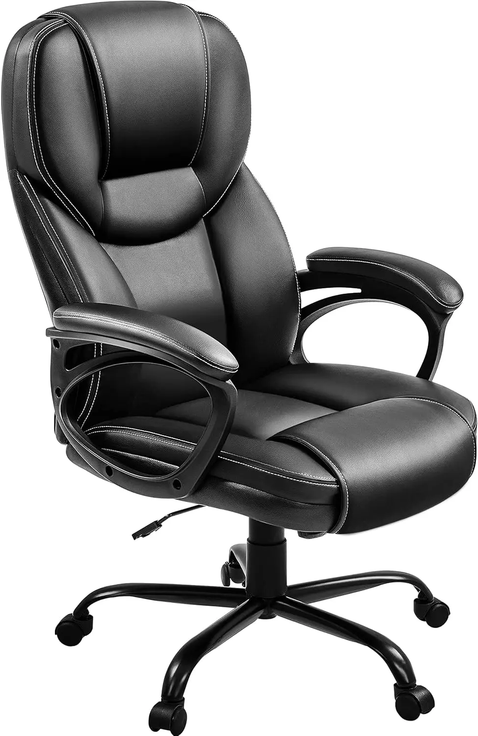 

High Back Executive Office Chair Faux Leather Ergonomic Managerial Chair for Meeting,Large Seat,Sturdy Metal Base,Black