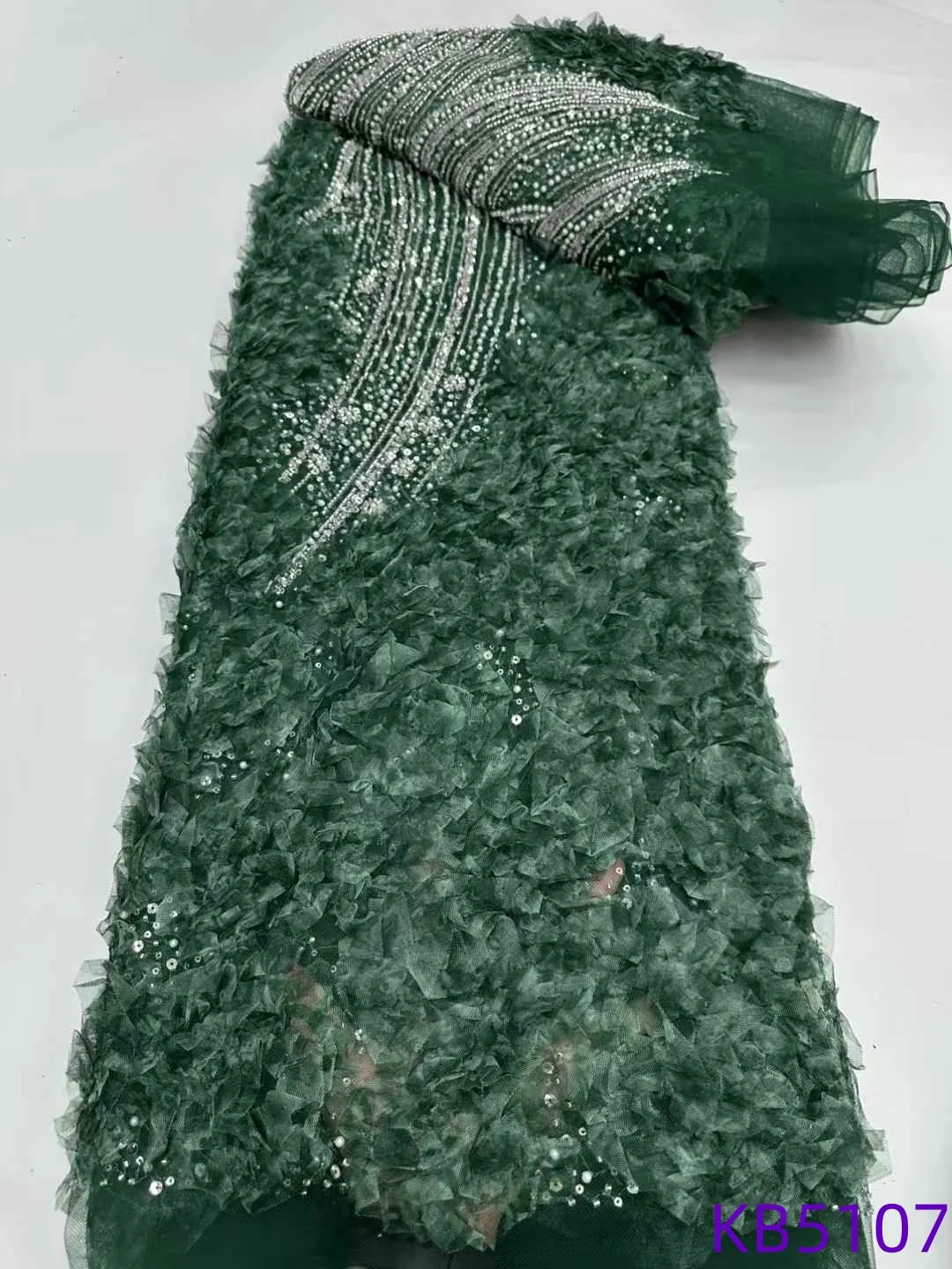 Purple Lilac Fabric Sequence French Mesh 5 Yards Dubai Lace Fabrics Quality 2024 Green Beads Embroidery Fabric For Sewing KB5107