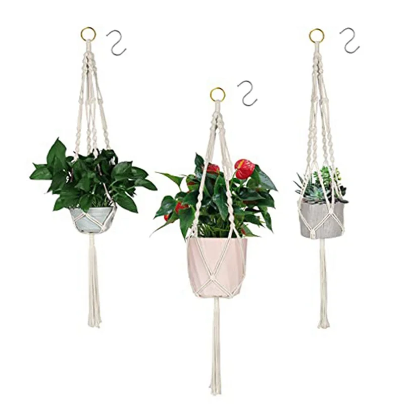 Hanging Planters Baskets, 4 Pack Cotton Rope Macrame Plant Hanger with 4 Hanging Hooks - 80CM & 100CM