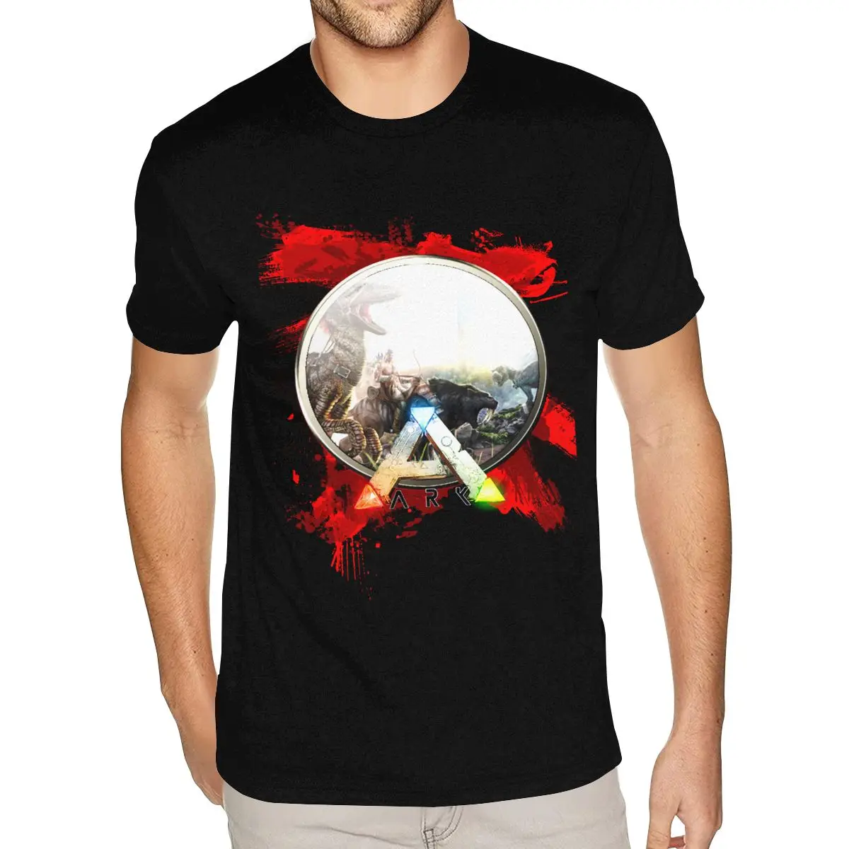

Purple Survival Evolved ARK Tees Shirt for Men Plus Size Short Sleeves Cotton Black O Neck T-Shirts