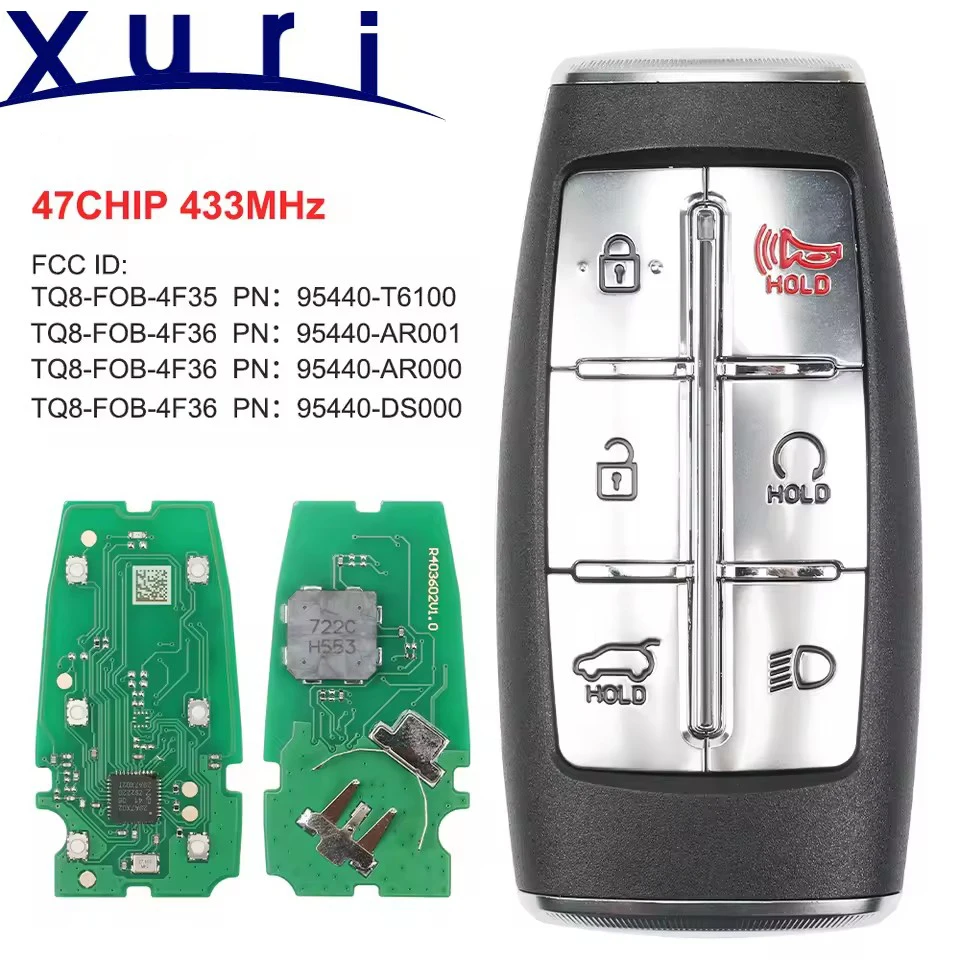 

Xuri TQ8-FOB-4F35 95440-T6100/AR001/AR000/DS000 433MHz 47CHIP Keyless-Go Remote Key Fob for Hyundai Genesis GV80 2020-2024