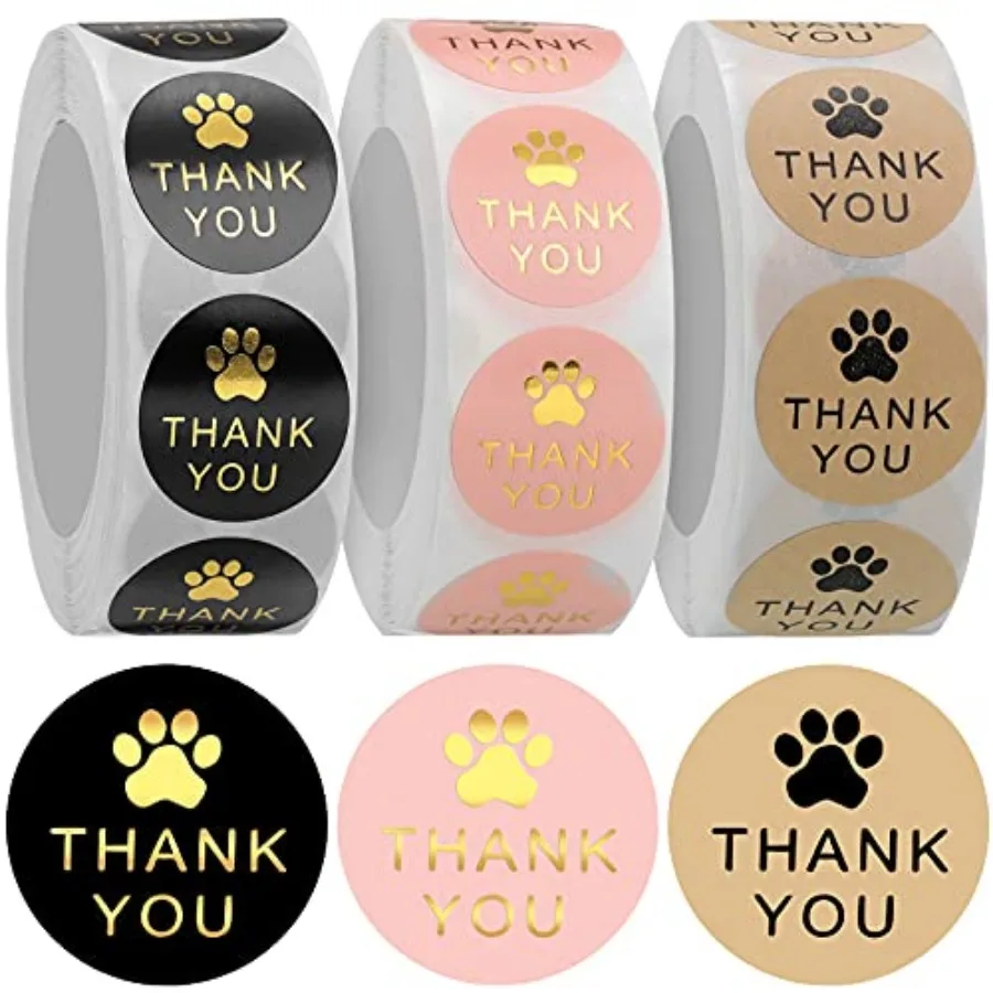 

1500 Pieces Paw Print Stickers Thank You Labels Dog Paw Print Thank You Labels for Shipping Mailers, Bags, Boxes, Tags, Greetin