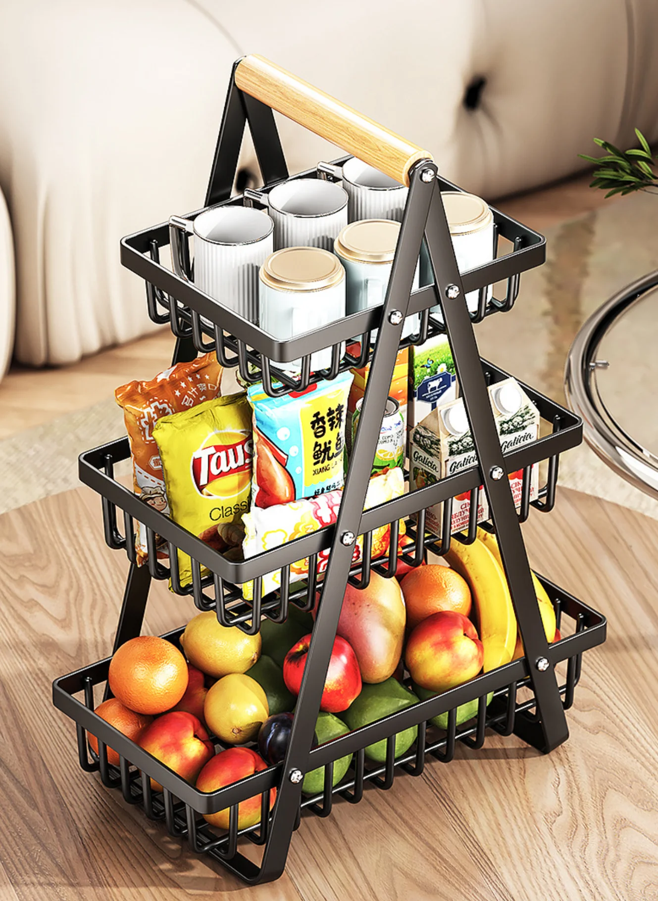 1PCS 2/3 Tiers New Portable Iron Kitchen Storage Rack Multifunctional Fruit Basket Multi-layer Bread Snack Desktop Storage Shelf