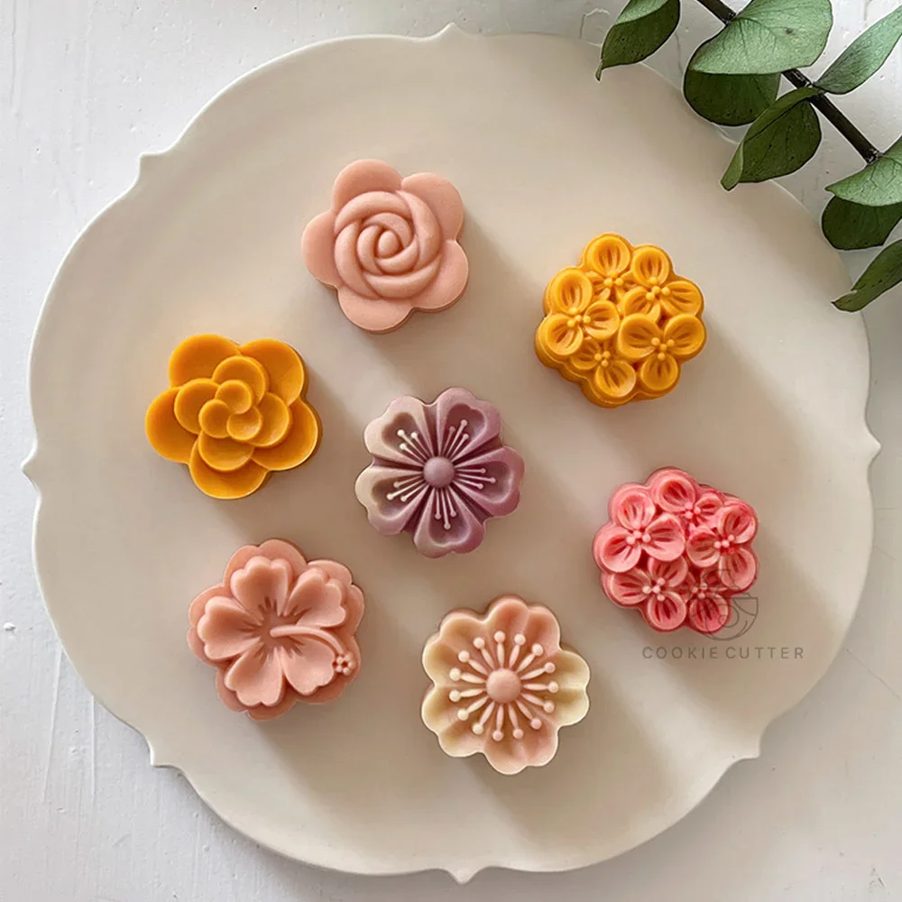 Mid-autumn Festival Osmanthus 20/75g Mooncake Mold 3D Flower Shaped Cookie Embosser Stamp Fondant Cake Decoration Baking Mold