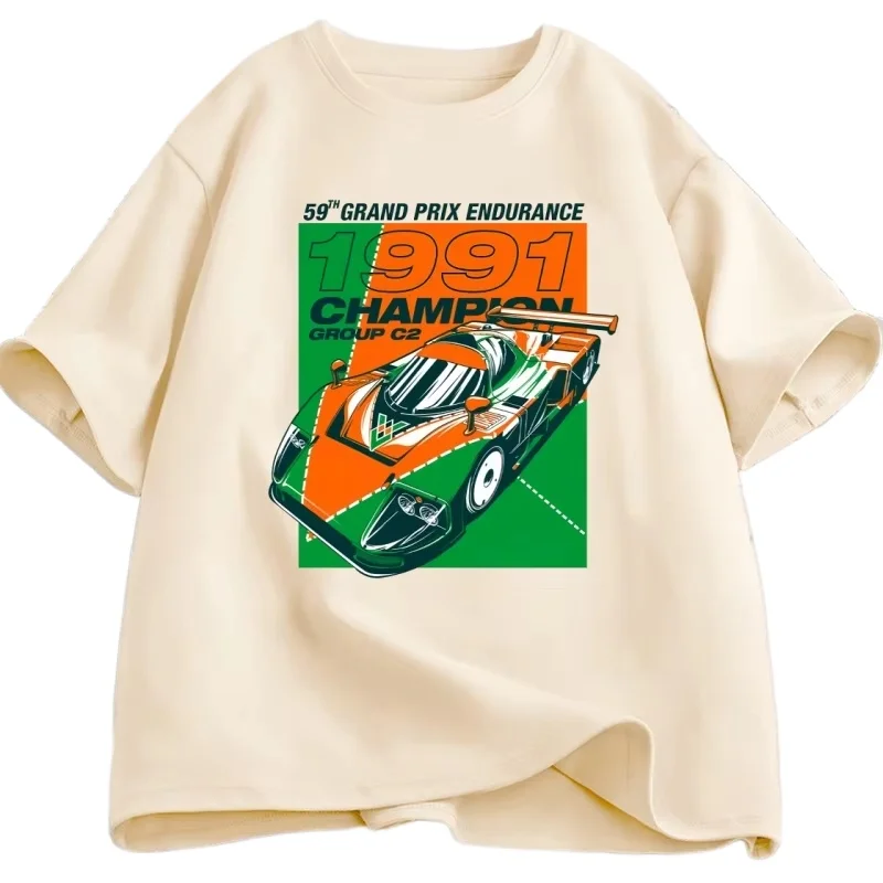 Family Matching T‑Shirt 1991 Champion Group C2 Retro Race Car Color Block Front Print Vintage Racing Loose‑Fit Cotton Tee Tops