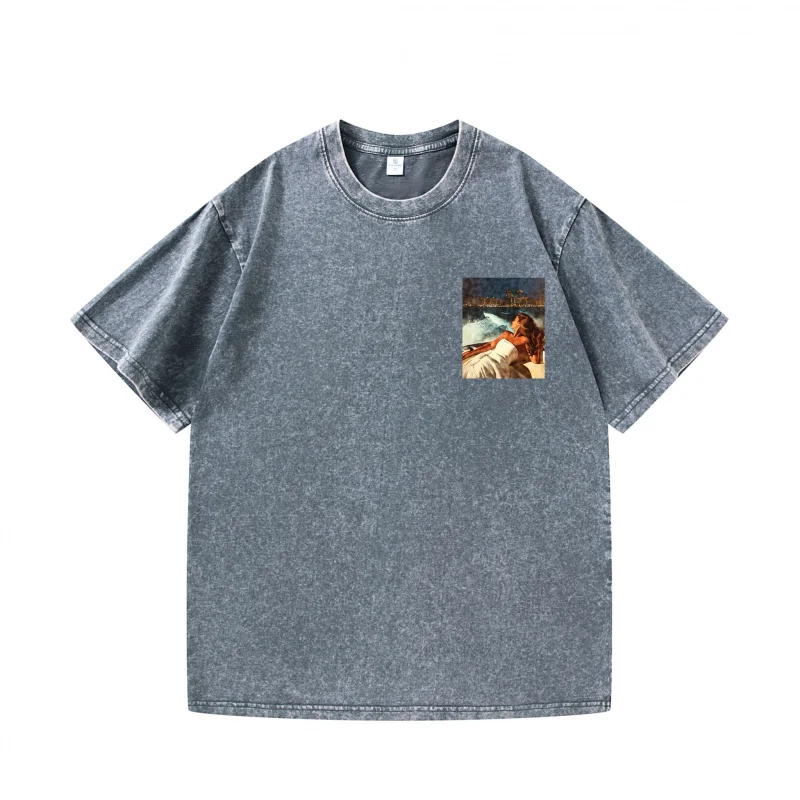 تي شيرت رجالي رمادي Cityscape Couple Print كاجوال للارتداء اليومي، قمة الموضة للأنشطة الصيفية الخارجية