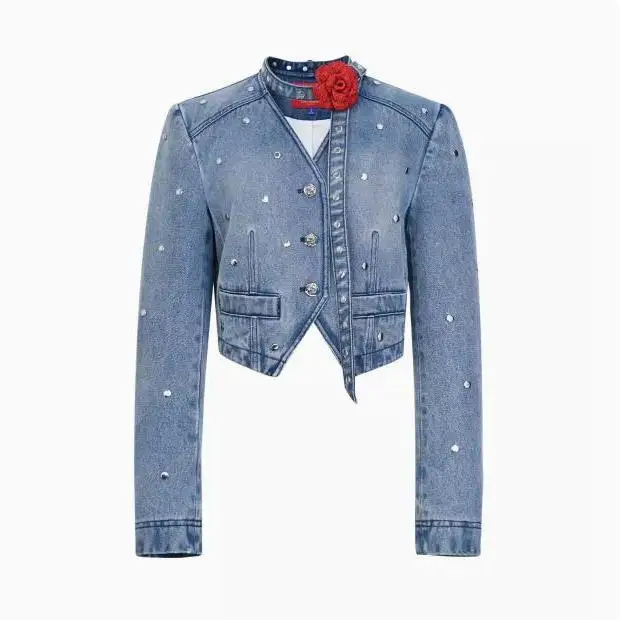 

Джинсовая куртка с заклепками, женская осенняя дизайнерская короткая и тонкая куртка, пальто, джинсы, женские 2025