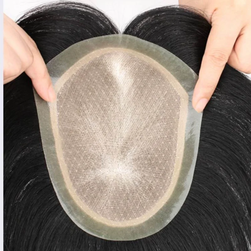 Male Hair Prosthesis Natural Black 6 Inch Toupee Men Hair Replacement System Unit Human Hairpiece Wigs for Men