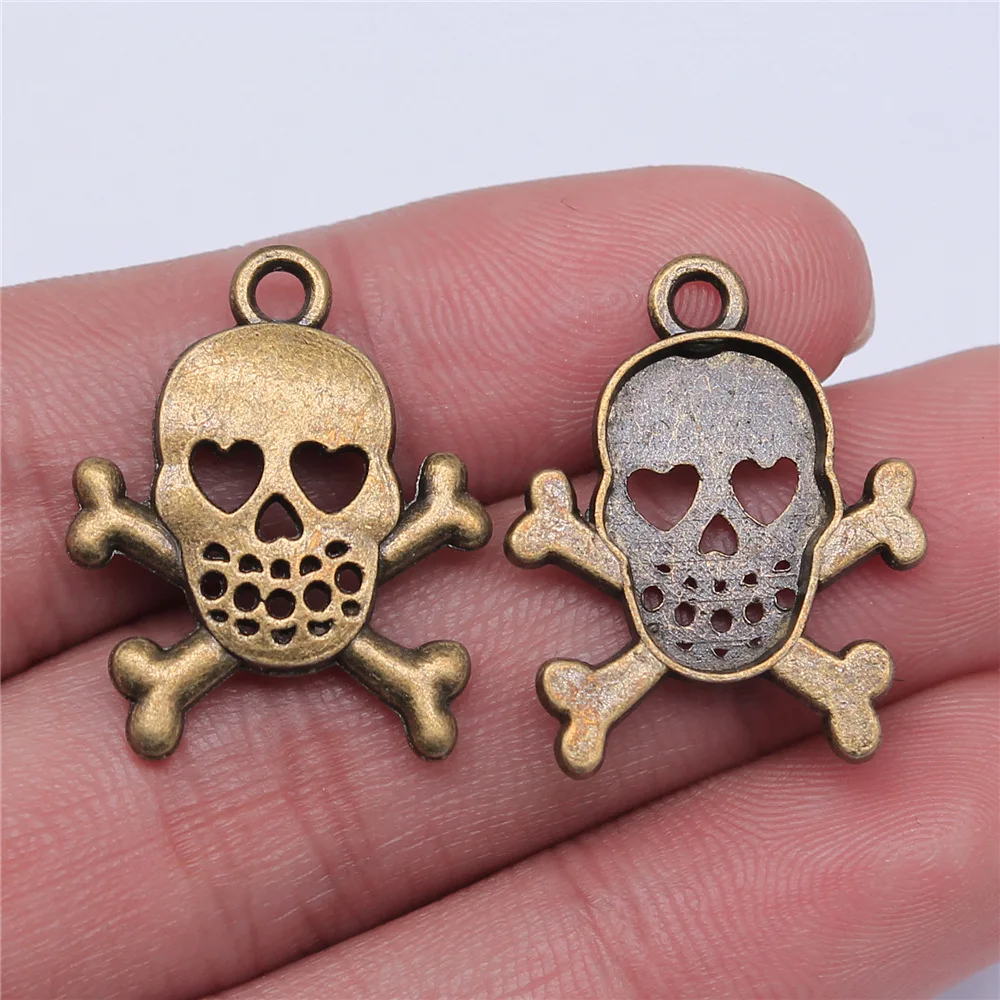 WYSIWYG 10pcs 25x21mm Antique Bronze Color Skull Charms Pendant For DIY Jewelry Making Handmade Jewelry Craft Findings