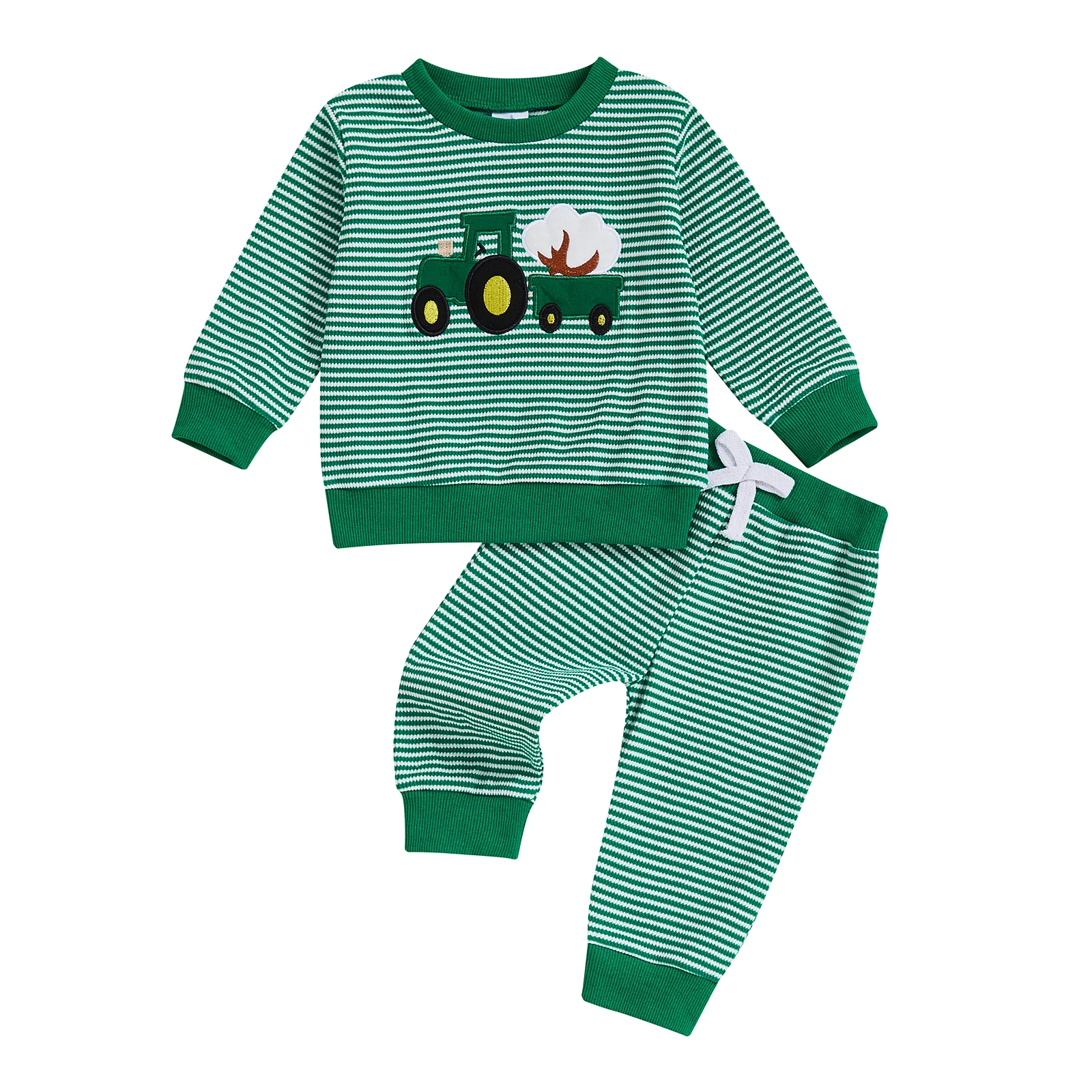 

Adorable Infant Boy Autumn Winter Clothes Set with Cute Tractor Design Striped Sweatshirt and Elastic Pants for Toddlers