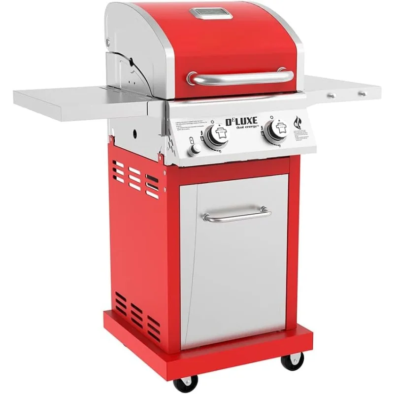 

Burner Propane Barbecue Gas Grill with Warming Rack, 401 sq. in, 28000 BTUs,with Full stainless Steel Control Panel, Red