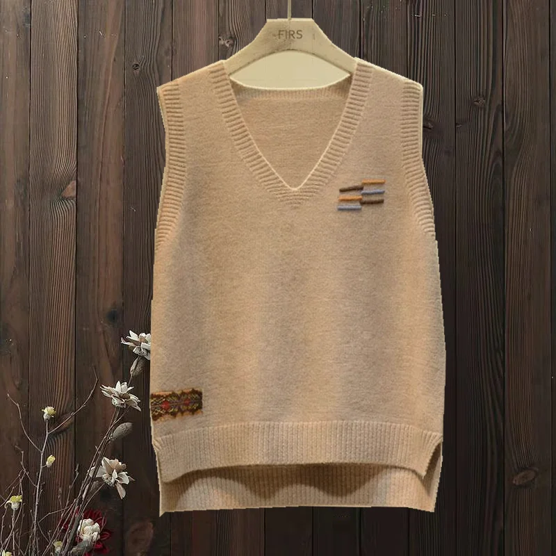 سترة نسائية محبوكة بياقة على شكل V، موديل خريف 2023 الجديد، فضفاضة ومتعددة الاستخدامات، سترة سترة خفيفة على الطراز الكوري العصري