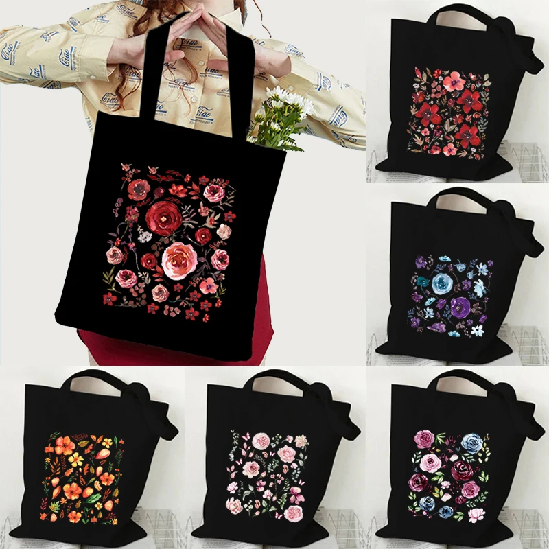 

Women Vintage Floral Rose Shoulder Bag Watercolor Flower Retro Canvas Tote Bags Teen Reusable Shopping Bag Fashion Lady Handbags