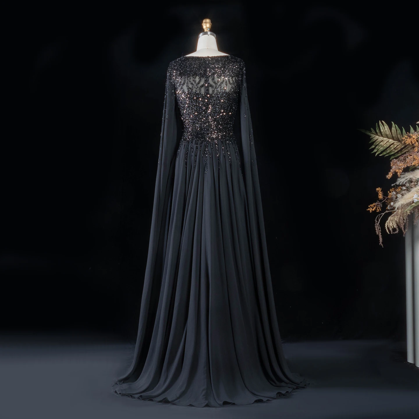 Sharon Said Abendkleid Luxuriöses A-Linien-Kleid mit Pailletten, Cape-Ärmeln und Perlen für Hochzeit, Abschlussball, Dubai, formelle Party, Ballkleid SS105, maßgeschneidert – Detail 20