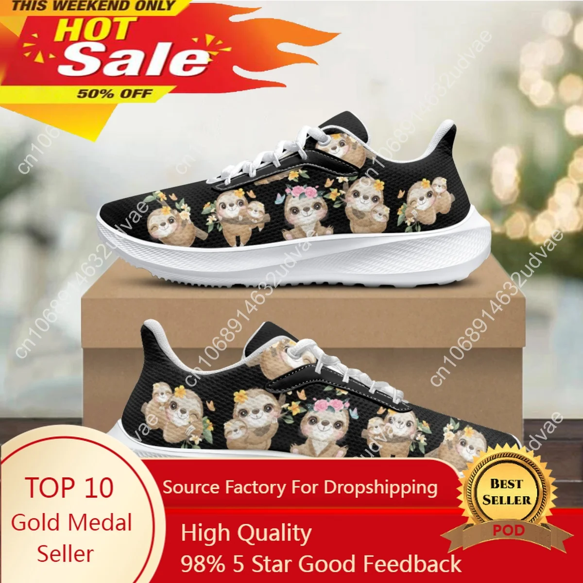 Sloth Cute Printed New Running Shoe Comfort Shock Absorption Flats Non-Slip Sneakers High Quality Tennis Shoes Chaussure Femme