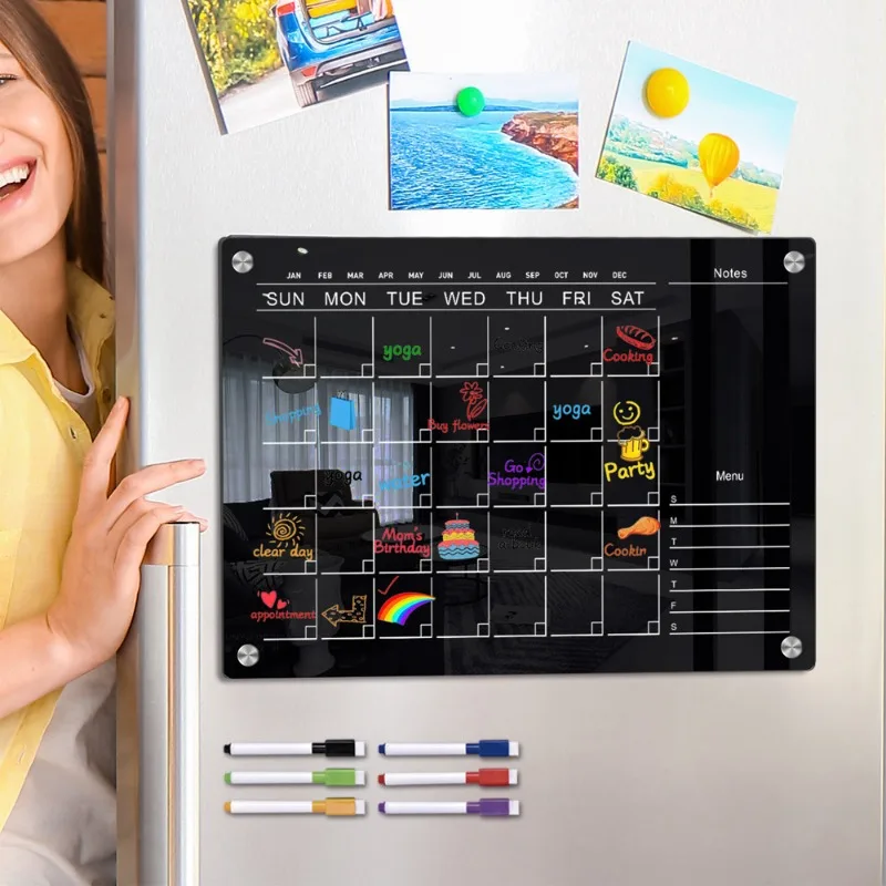 Imagem -02 - Planejador Semanal Magnético Erasable Whiteboard Clear Fridge Memo Board Calendário Transparente Acrílico Equipamento Escolar para Crianças