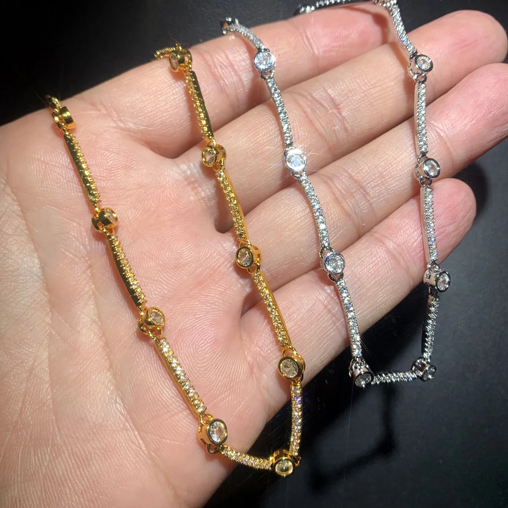Micro Pave 5A Cubic Zirconia CZ Bar Band Charm Tennis Chain Choker Necklace Gold color Fashion Women Jewelry