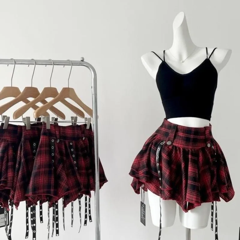 

Юбки женские Y2k ретро американский уличный стиль винтажная клетчатая мода эстетическая ампир весна лето повседневные плиссированные Mujer Faldas
