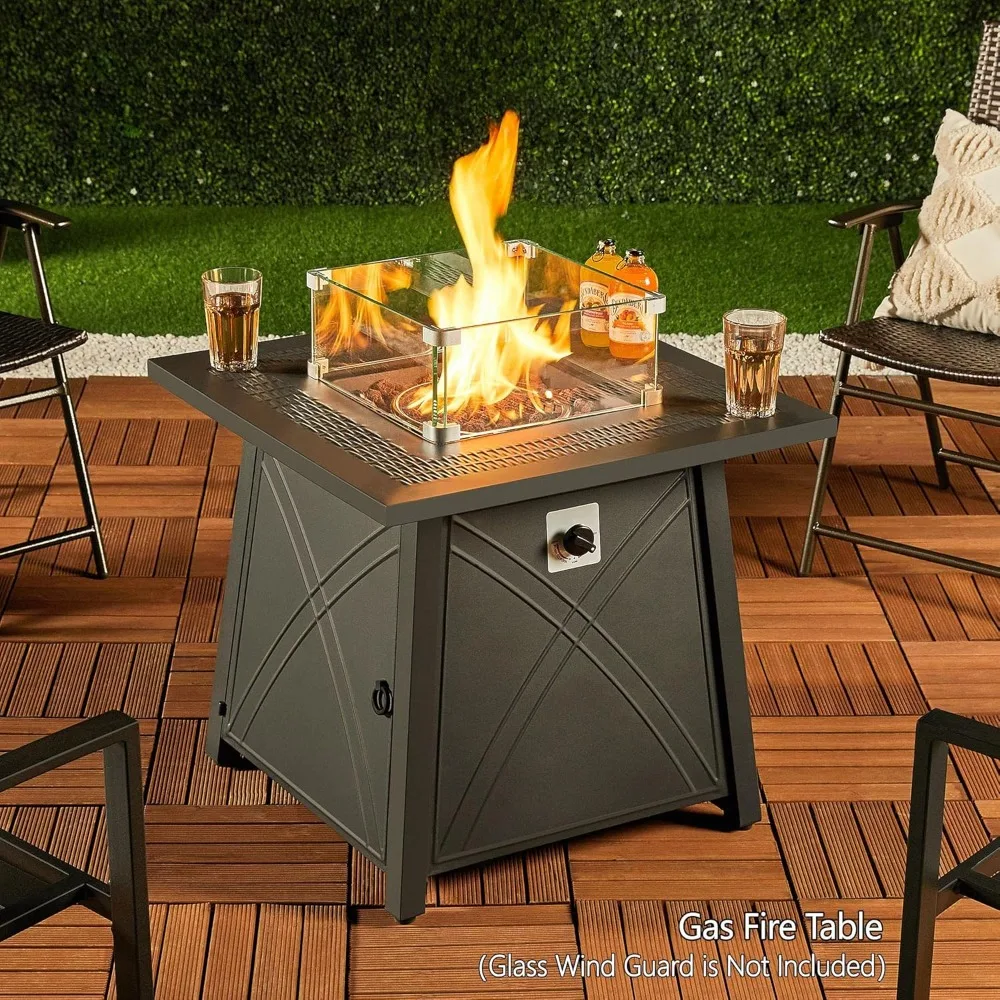 28in Propane Fire Pit Gas Fire Pit Table with Lid and Iron Tabletop for Outdoor, Patio, Garden and Camping, 50,000 BTU