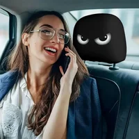 2PCS Funny Slanted Eyes Car Headrest Covers, Cartoon Face Elastic Protector for Halloween Christmas, Holiday Auto Decor 5