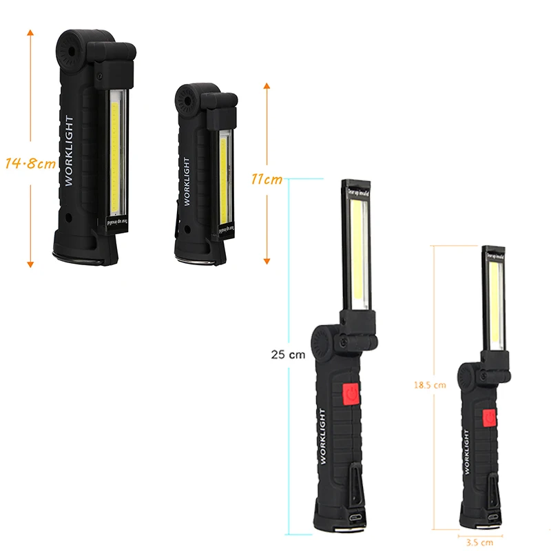 Car Repair LED Working Lamp Flashlight COB Torch Built-in Battery Flash Light Tail Magnet Portable USB Rechargeable Work Light