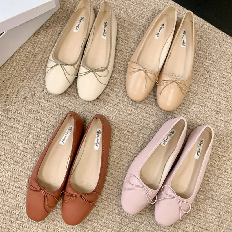 Sweet Bow Knot Flats Shoes Women Classic Soft Ballerinas Casual Loafer Female Round Toe Shallow Ballet Flat New Fashion Moccasin