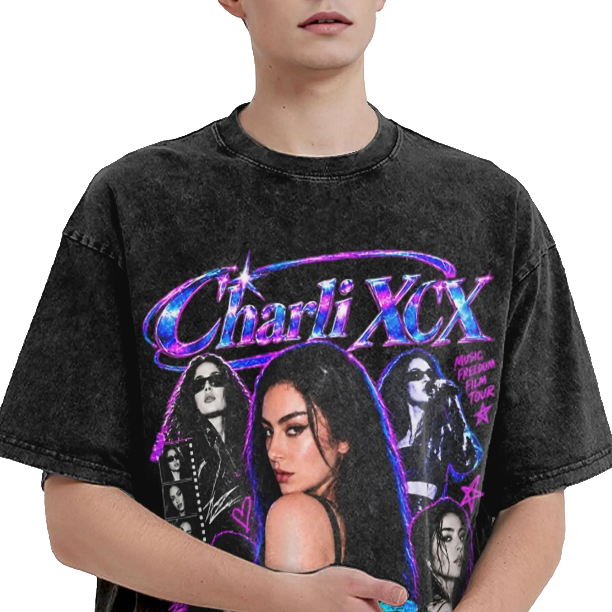 Printed Charli XCX 2026 Music Fashion Film Tour  Washed Shirts Merch Oversize T-Shirt  for Men Women Tee
