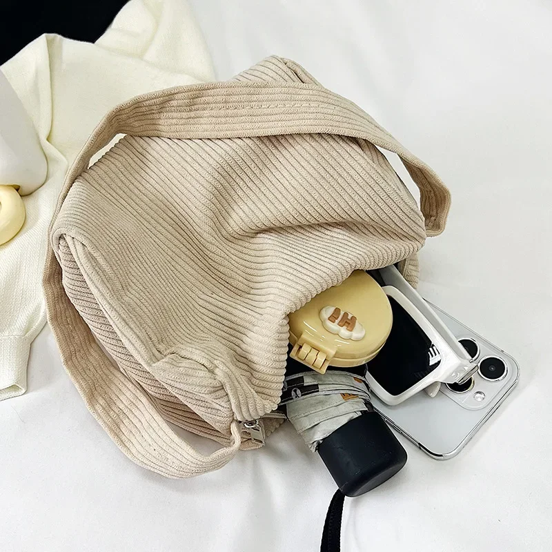 Fashion Women\'s Handbags Corduroy Underarm Bag Casual Women Shoulder Bags Solid Color Zipper Female Handbag Vintage Clutch