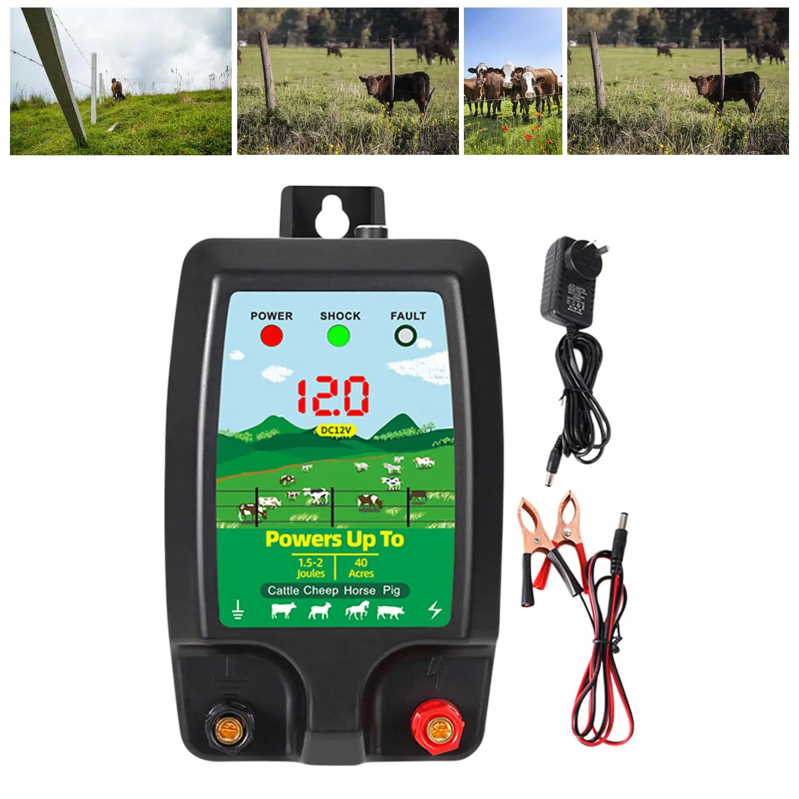 

Electric Fence Energizer Lightweight Sturdy Portable Controller Livestock Supplies for Cattle Poultry Farm Lawn Livestock