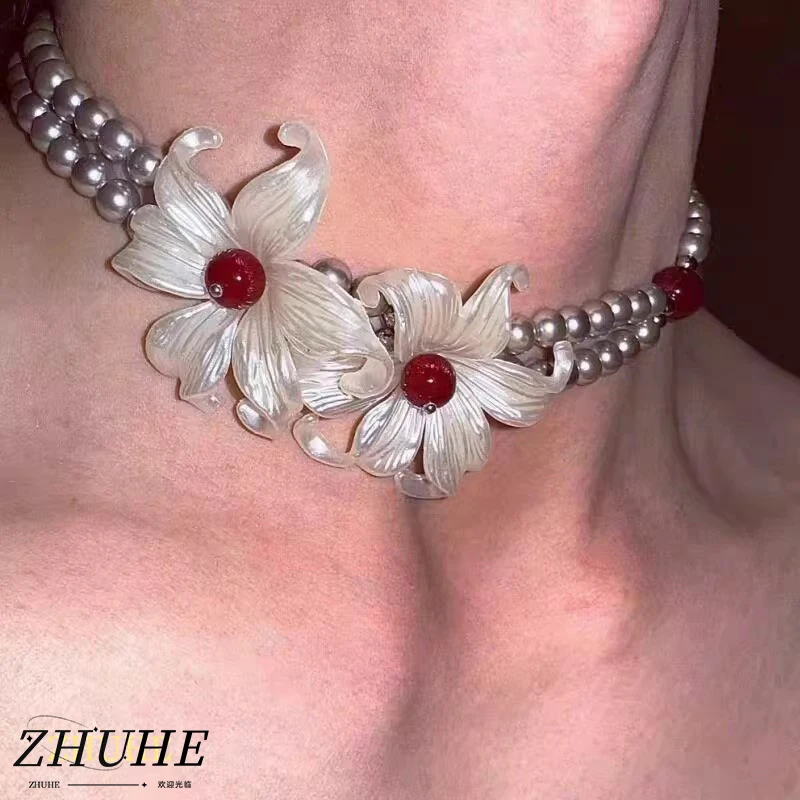 

ZHUHE The Double-layer Silver Flower Necklace In The New Gothic Style Is A Jewelry Accessory For Men And Women And A Party Gift