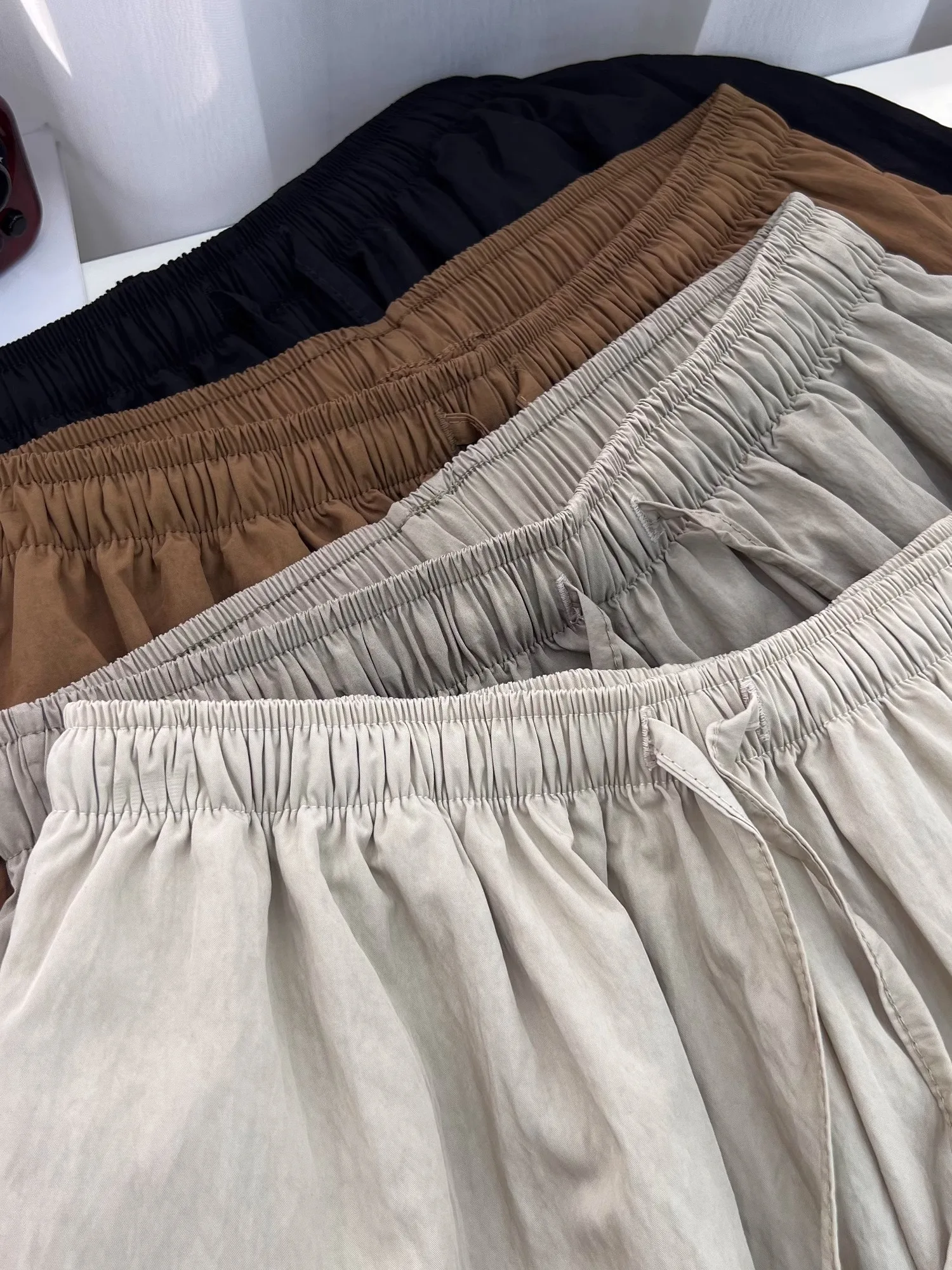 Summer Thin Ice Silk Sembach Women's Shorts Casual High Waist Wide Leg Loose A-Line Hot Pants Folded Muscle Texture Lazy Style