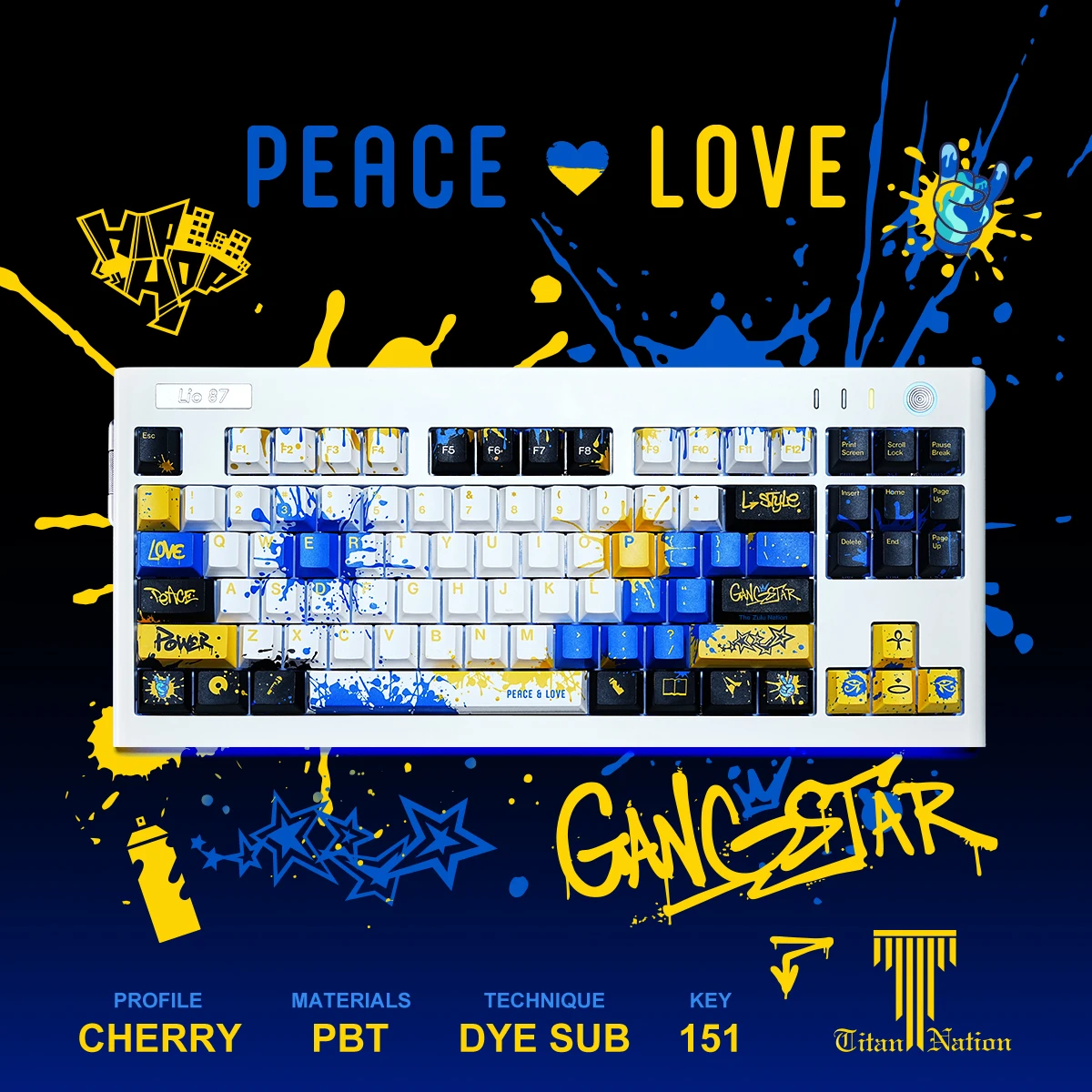 Nasadki klawiszy o tematyce PEACE & LOVE 151 klawiszy PBT oryginalna wysokość fabryczna nasadki klawiszy klawiatury w stylu graffiti ulicznego