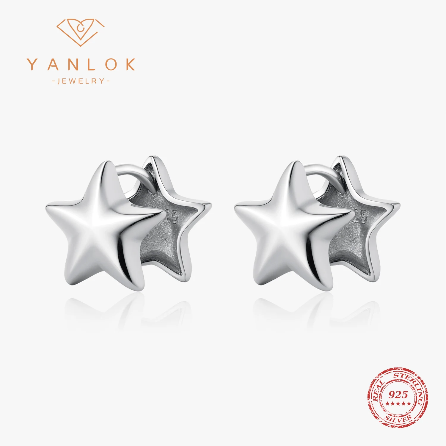 YANLOK 925 Sterling Silver Minimalist Double sided Mirror Stars Stud Earrings For Women Girls Party Fine Jewelry