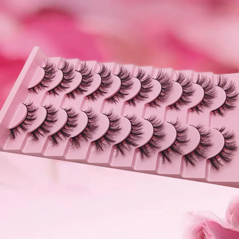 10 pares de caudas de olhos voadores inclinadas, olhos de mangueira estendidos, ondulação natural integrada e cílios postiços fofos