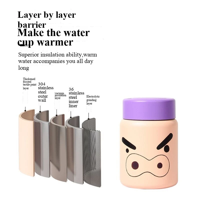 MINISO карандаш Шин Чан мини-чашка-термос милый мультфильм бурибу Уэмон матовая чашка для воды студенческая 200 мл портативный подарок на день рождения