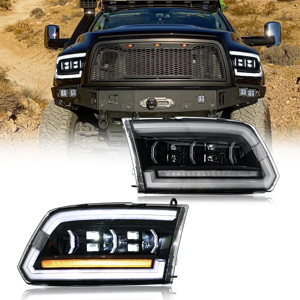 

LED DRL Projector Headlights w/ Harness Fit For 13-18 Ram 1500 2500 3500 Front