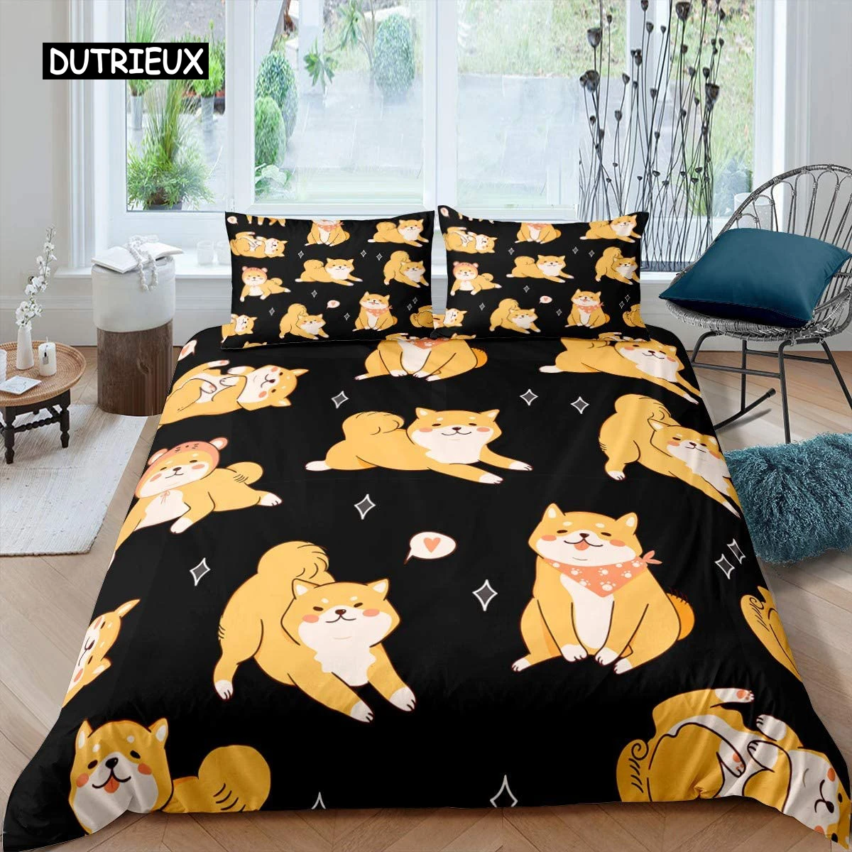 Shiba Inu Duvet Cover Cute Shiba Inu Bedding Set Dog Loves Bedding Set Microfiber Cartoon Animal Pattern Queen King Quilt Cover